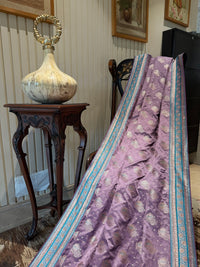 Lavender Saree with Woven Silver Buti All Over & Teal Paisley Jacquard Pallu