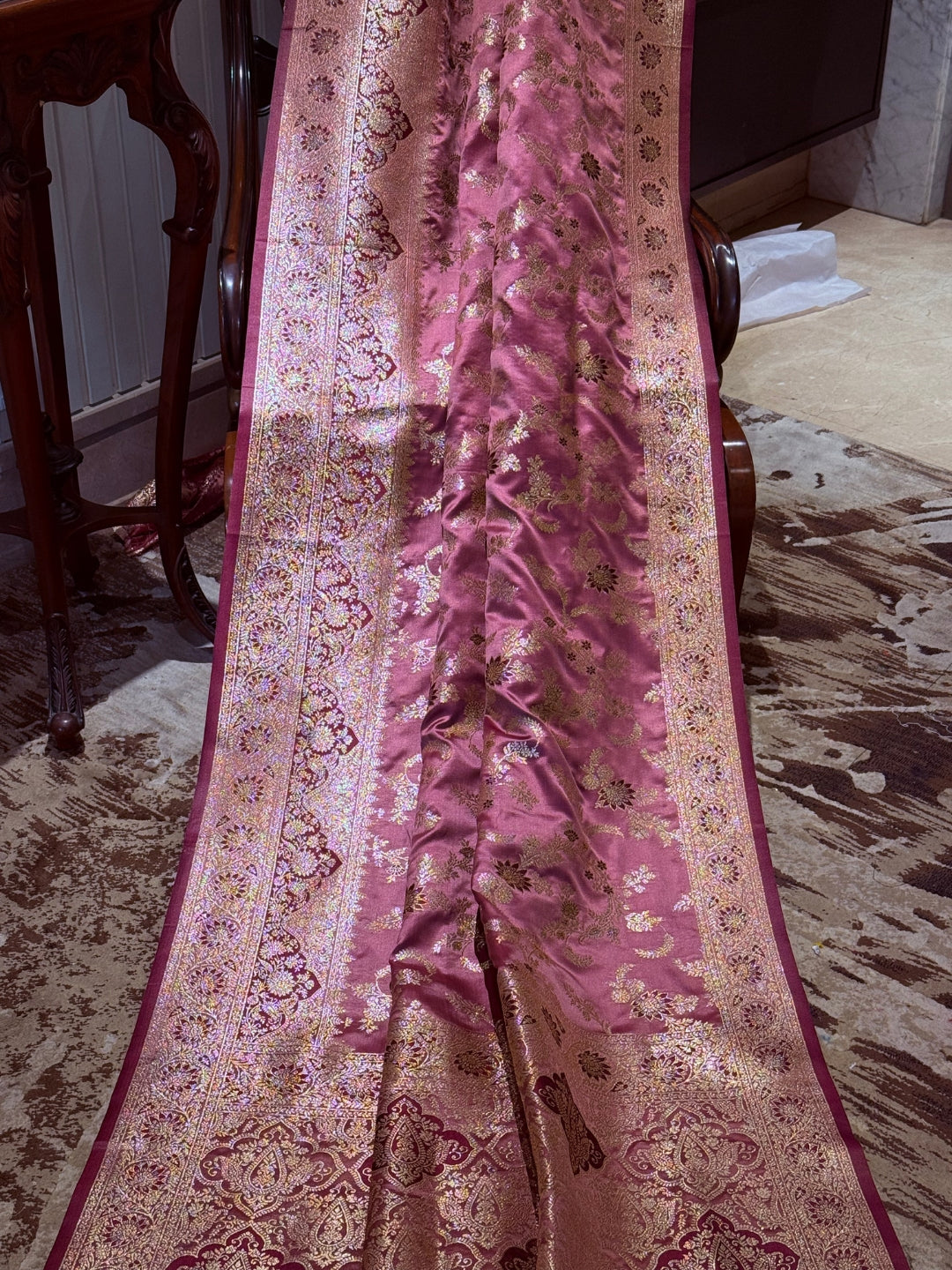 Banarasi Art Silk Saree with Gold Zari Floral Jaal & Dual Pattern Brocade Border