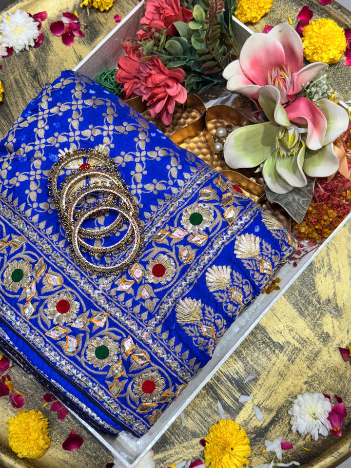 Royal Blue Gota Patti Embroidered Saree with Floral Booti