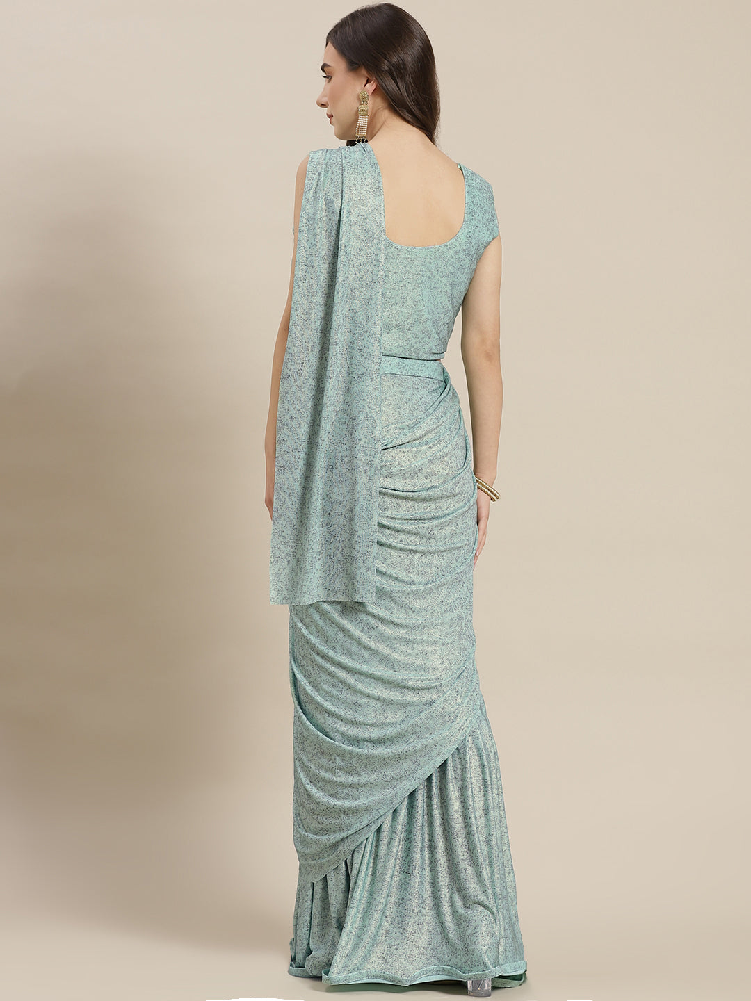 Ruffled Pre-Stitched Draped Mint Green Embellished Pleated Saree
