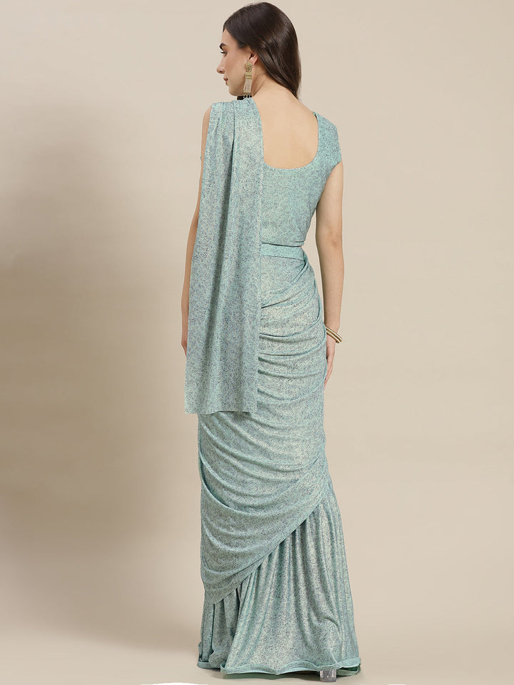 Ruffled Pre-Stitched Draped Mint Green Embellished Pleated Saree