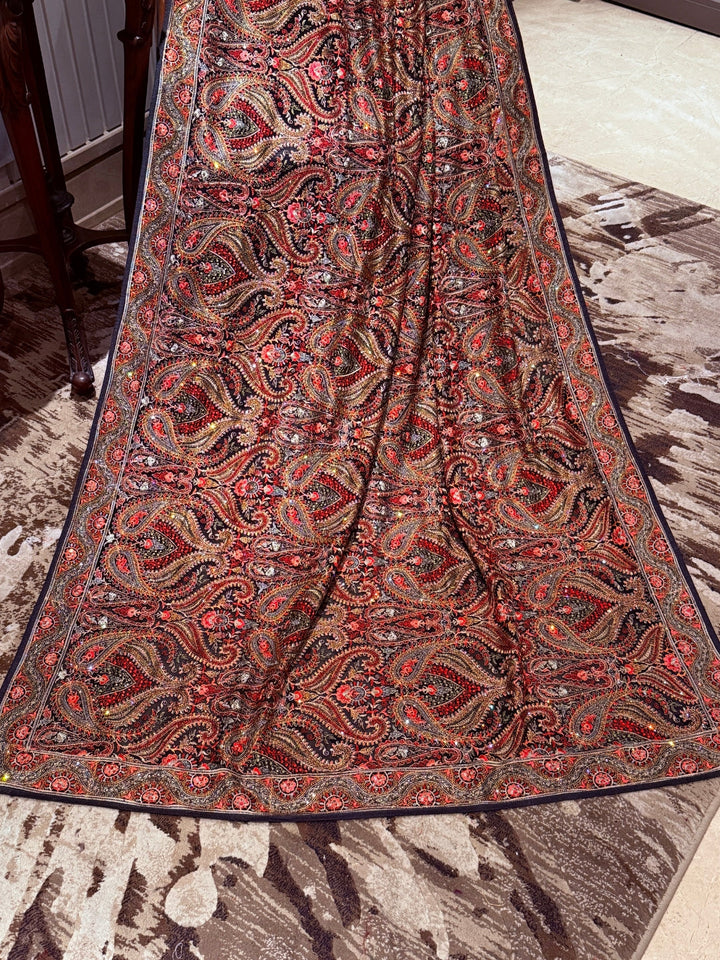 Multicolour Jamawar Saree with All-over Paisley Floral Woven Brocade & Classic Border