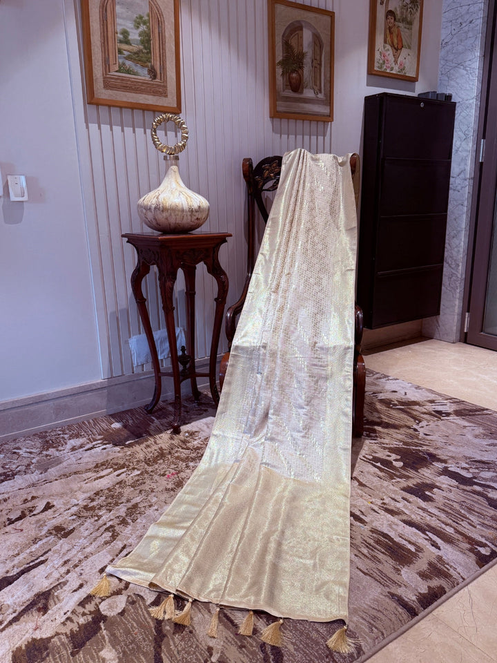 Banarasi Art Silk Saree with Geometric Squares & Wide Self-woven Border