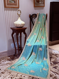 Embellished Art Silk Saree with Sequin Floral Motifs & Crystal Bead Border