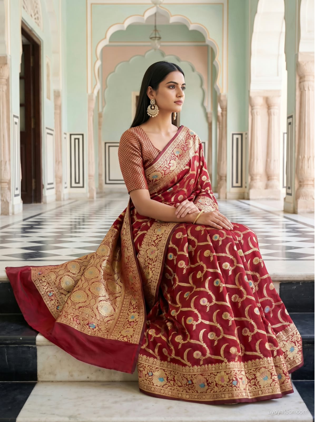 Banarasi Silk Zari Woven Saree in Maroon Red