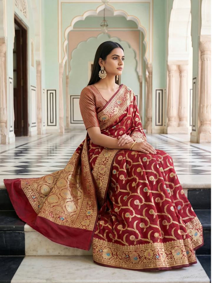 Banarasi Silk Zari Woven Saree in Maroon Red