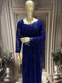 Heavy Sequin Embroidered Net Saree with Floral Border and Blouse