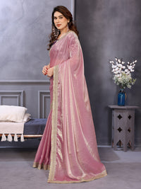 Shimmer solid saree with embellished border & contrast floral embroidered blouse.