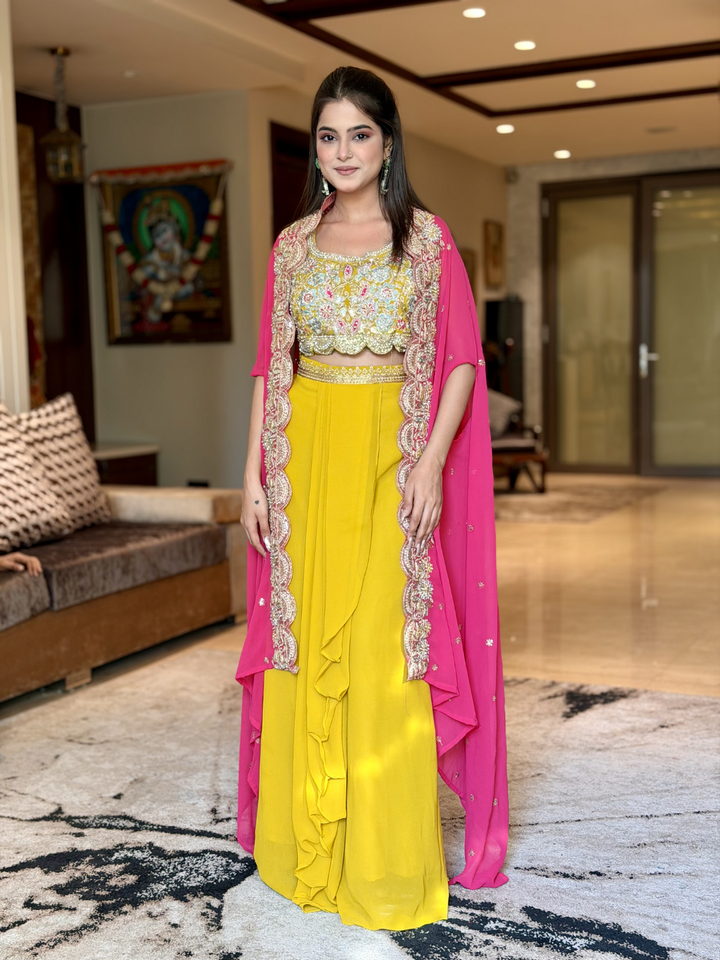 Silk Heavy Zari & Sequin Embroidered Crop Top with Dhoti