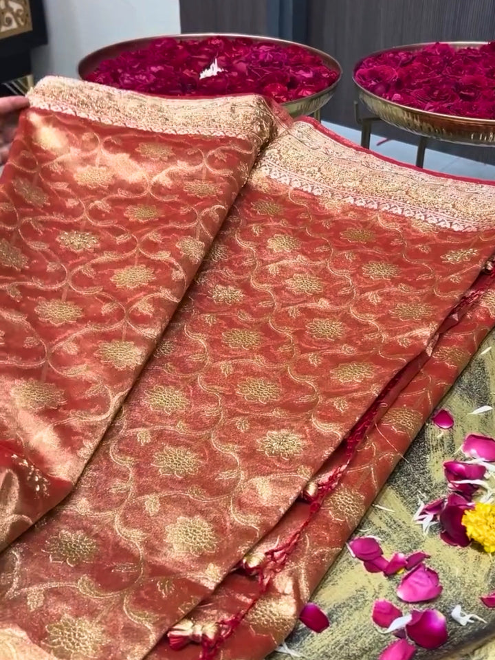 Kanjiwaram Pure Silk Saree With Banarasi Handloom Intricate Floral Motifs Zari Weaving