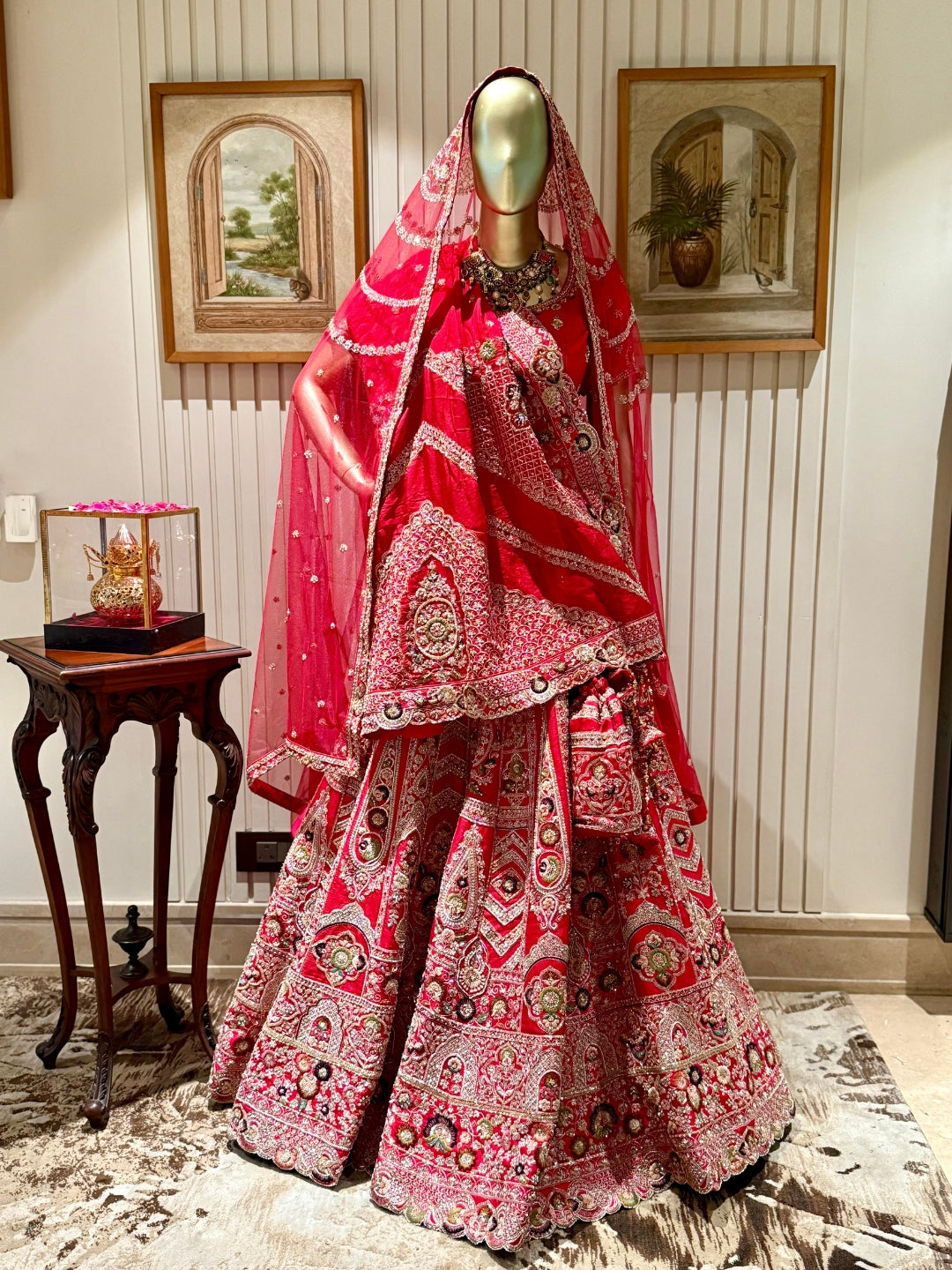 Zardozi Hand-Embroidered and Mirror Work Embellished Bridal Lehenga Choli