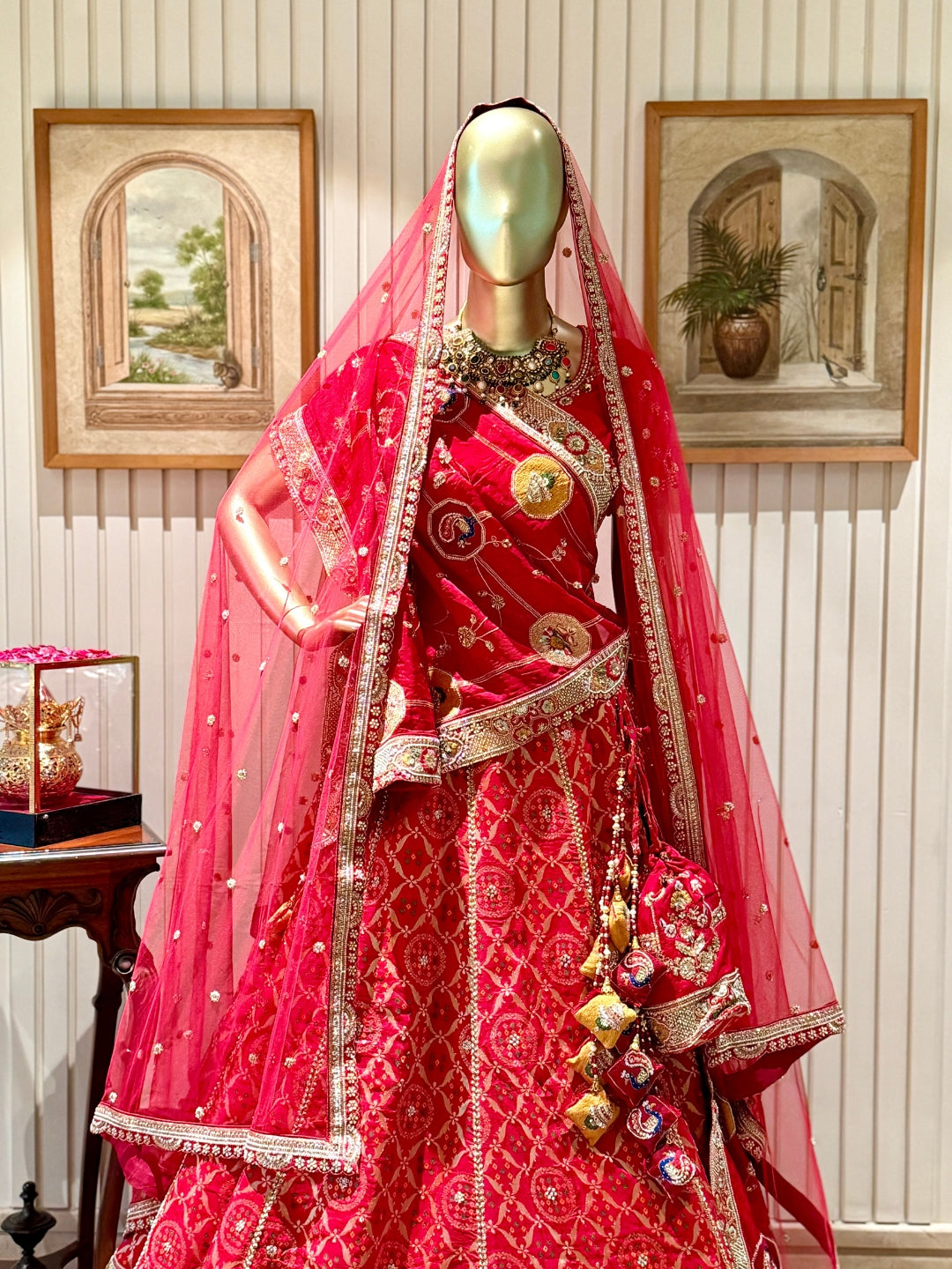 Heavy Embroidery Lehenga Choli Set with Dupatta, Potli Bag & Latkan Detailing