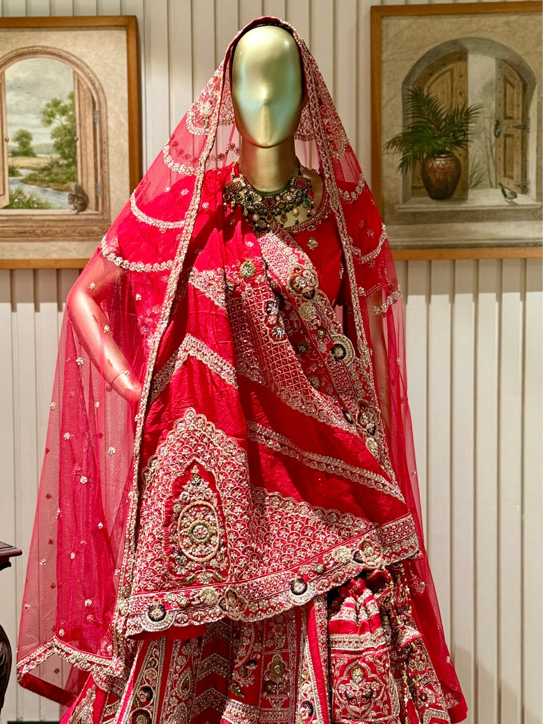Heavy Bridal Lehenga Choli Set with Traditional Embroidery, Mirror Work, Dupatta and Potli Bag