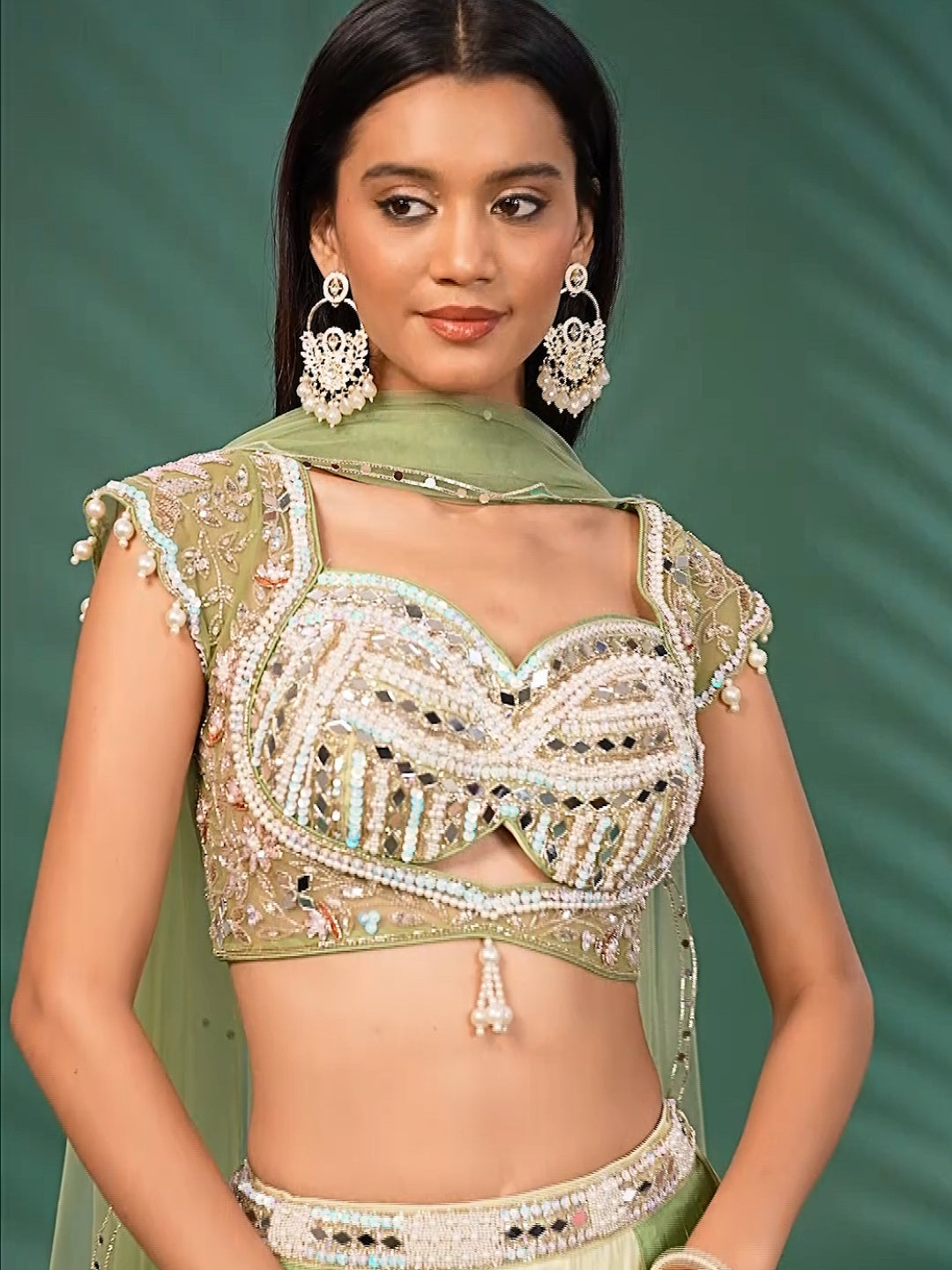 Silk Lehenga Choli Set with Mirror & Sequin Embroidery and Net Dupatta