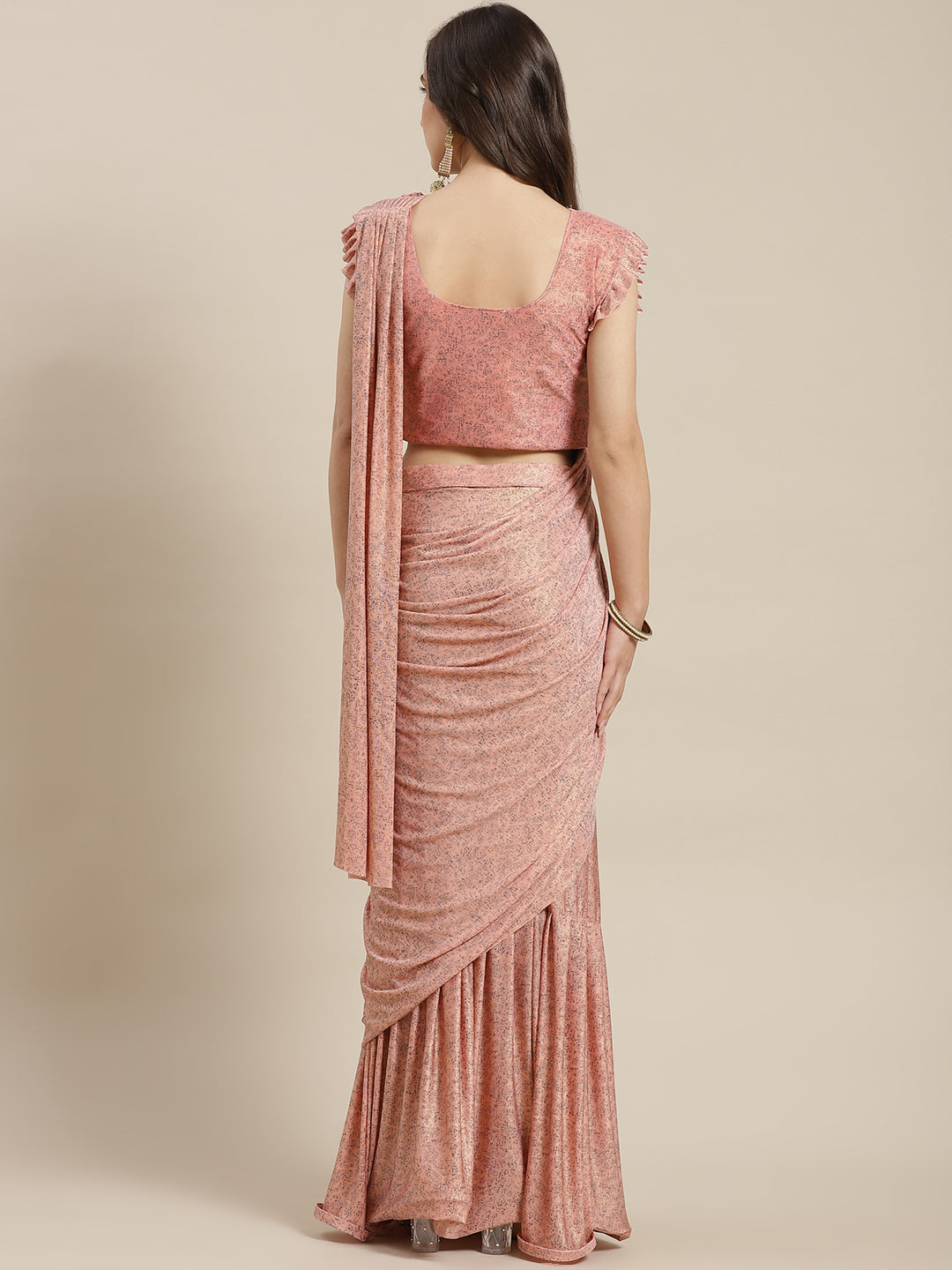 Ruffled Pre-Stitched Draped Pastel Shimmer Embellished Pleated Saree