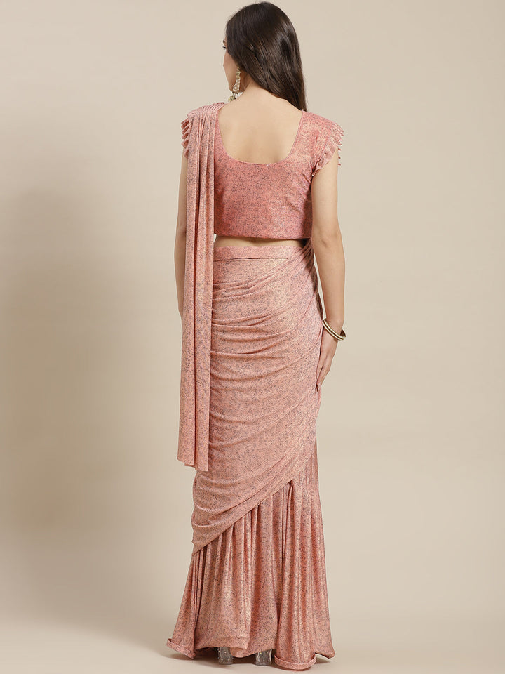Ruffled Pre-Stitched Draped Pastel Shimmer Embellished Pleated Saree