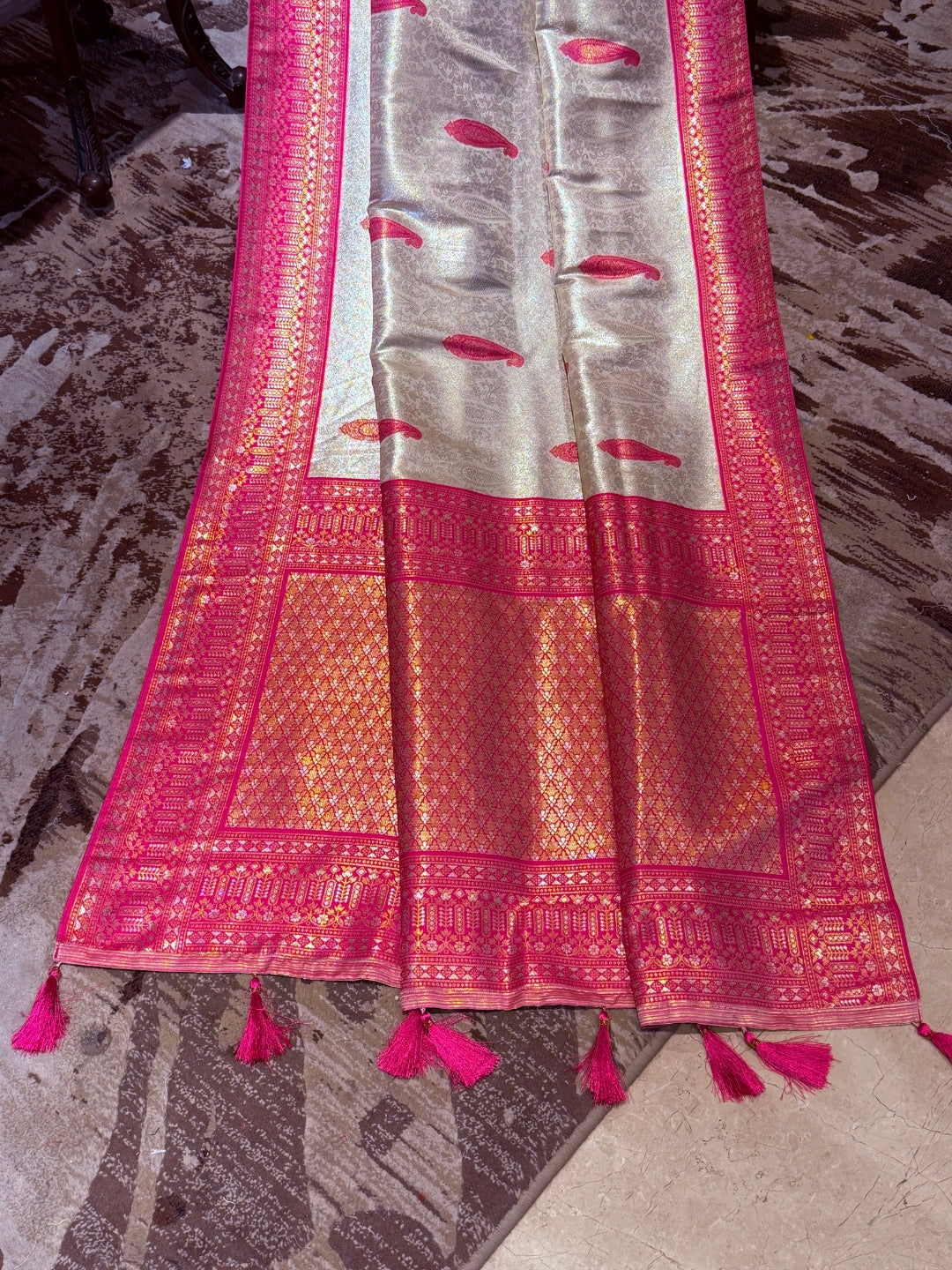 Banarasi Art Silk Saree with Paisley Motifs & Broad Woven Brocade Border
