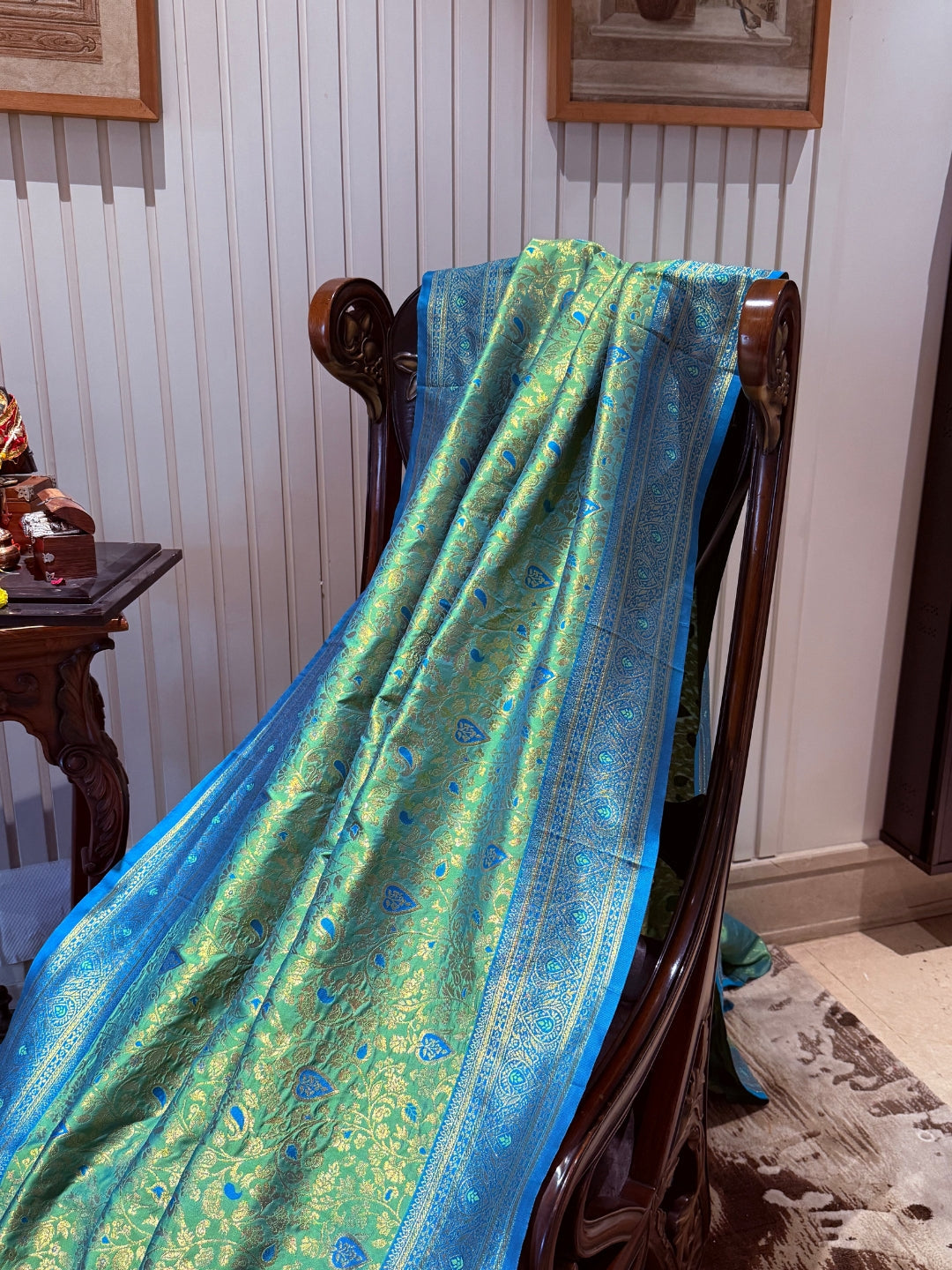 Banarasi Art Silk Saree with Gold Zari Floral Jaals & Wide Brocade Border