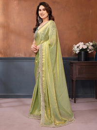 Solid saree with heavy embellished border & contrast floral embroidered velvet blouse.