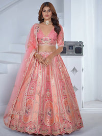 Peacock & Floral Zari Sequin Embroidered Lehenga with Net Dupatta