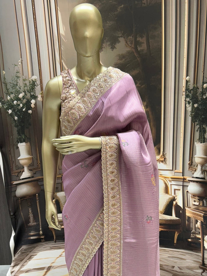 Jacquard Saree with Bead, Sequin Floral Embroidered Border & Blouse Fabric