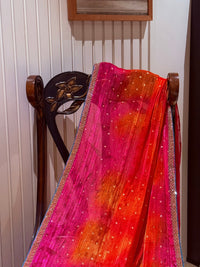 Ombre Saree with All-over Foil Mirror Work & Slim Gota Patti Embellished Border
