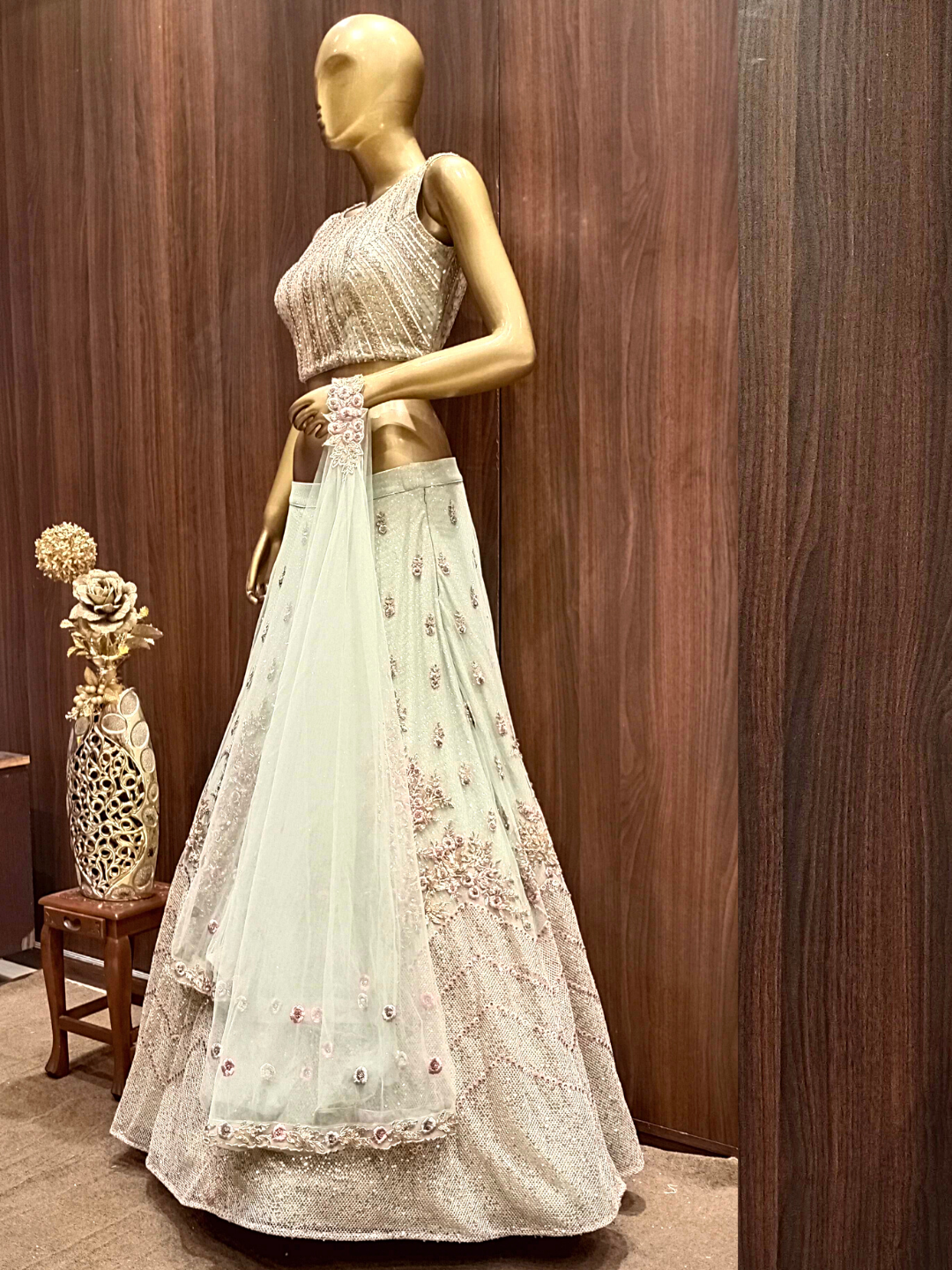 Oxidised ,Metallic Lehenga Set With Intricate Sequence work and Crystals