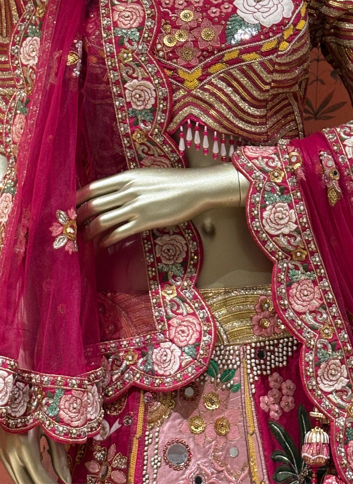 Silk Heavy Zari, Sequin & Mirror Embroidered Multi-Color Patchwork Bridal Lehenga