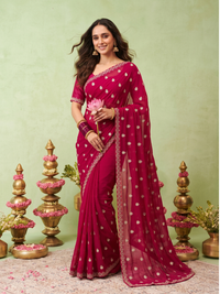 Georgette Saree with Zari Booti Embroidery & Geometric Lace Border