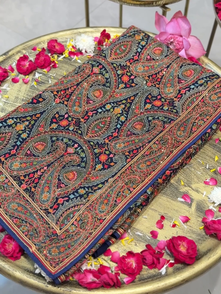 Georgette Heavy Multi-Thread Embroidered Paisley & Floral Jaal