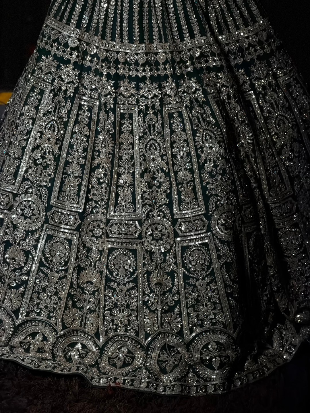 Silk  Embroidered Floral & Geometric Lehenga Choli with Net Dupatta in Bottle Green