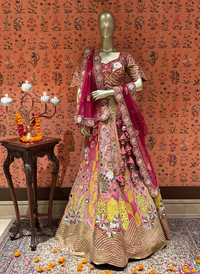 Silk Heavy Zari, Sequin & Mirror Embroidered Multi-Color Patchwork Bridal Lehenga