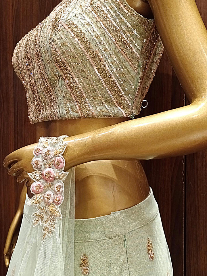 Oxidised ,Metallic Lehenga Set With Intricate Sequence work and Crystals
