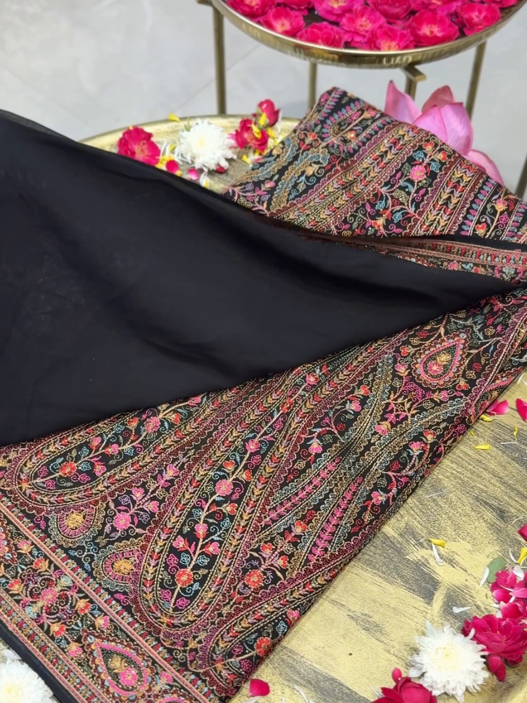 Georgette Heavy Multi-Thread Embroidered Paisley & Floral Jaal