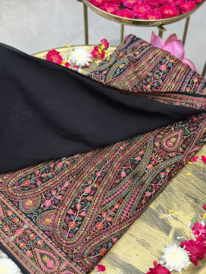 Georgette Heavy Multi-Thread Embroidered Paisley & Floral Jaal