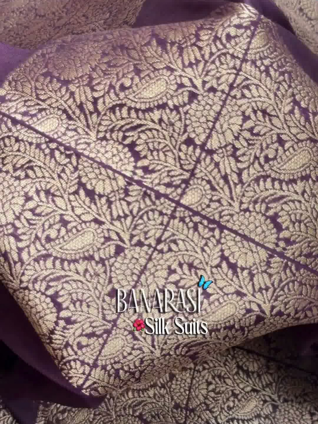 Purple Banarasi Silk Dress Material with Zari Woven Border and Dupatta