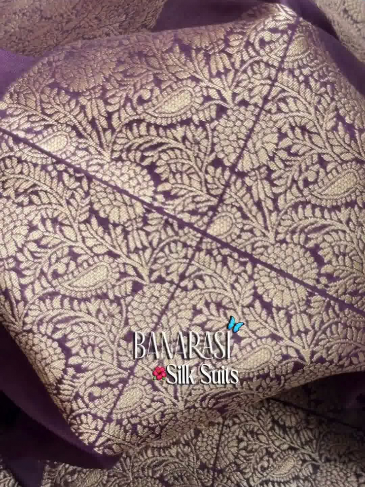 Purple Banarasi Silk Dress Material with Zari Woven Border and Dupatta