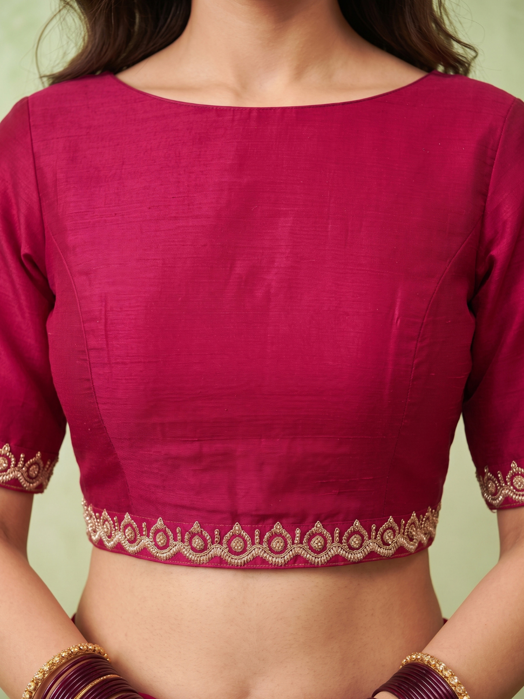 Georgette Saree with Zari Booti Embroidery & Geometric Lace Border
