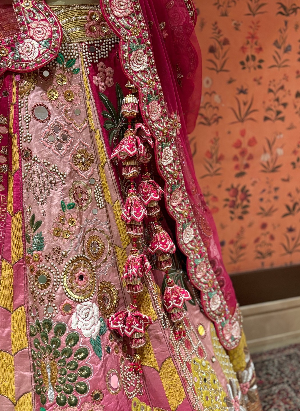 Silk Heavy Zari, Sequin & Mirror Embroidered Multi-Color Patchwork Bridal Lehenga