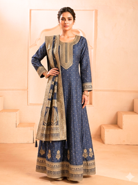 Silk Bandhani Zari Embroidered Anarkali with Banarasi Dupatta