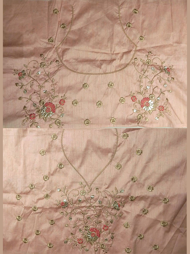 Rose Gold Semi-Stitched Lehenga Set with Contrast Dupatta With Floral Resham Embroidery