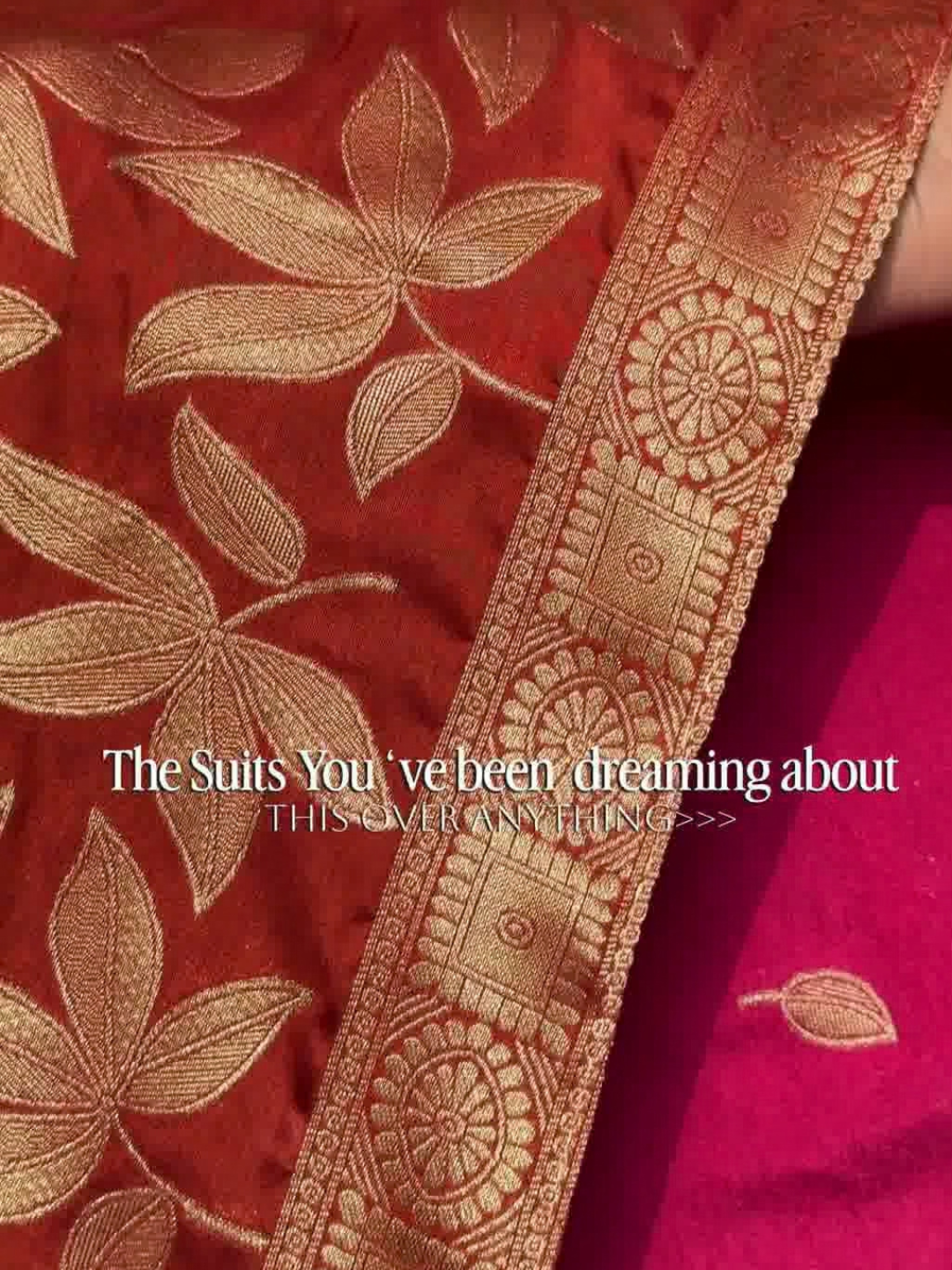 Red Banarasi Silk Dress Material with Zari Floral Motif and Dupatta