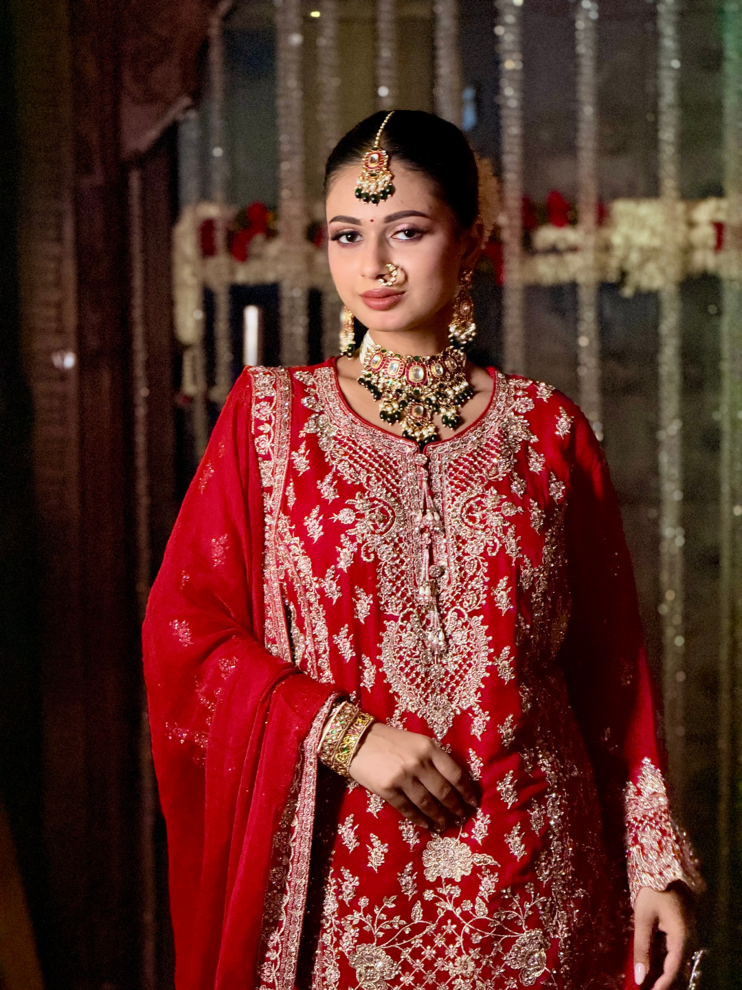 Silver Thread Embroidered Kurta with Sharara Set in Red