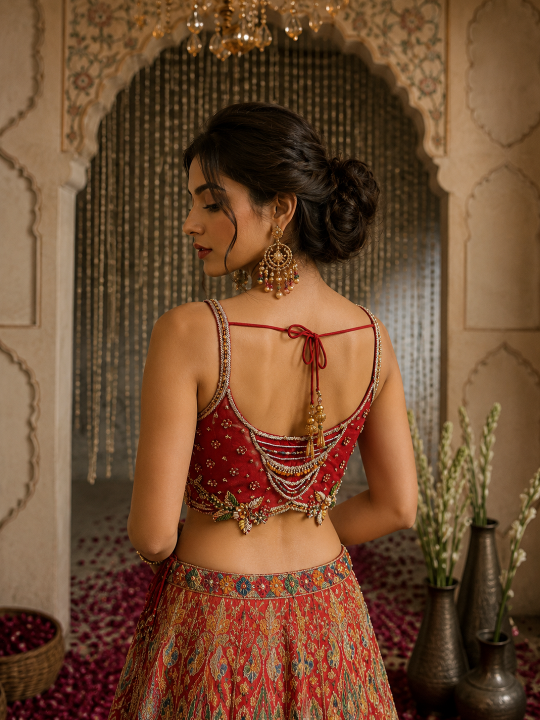 Banarasi Silk Meenakari Woven & Embroidered Bridal Lehenga Choli with Dupatta in Red & Multicolor