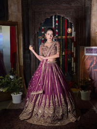 Silk Heavy Zari & Sequin Embroidered Floral Booti Lehenga Choli with Net Dupatta