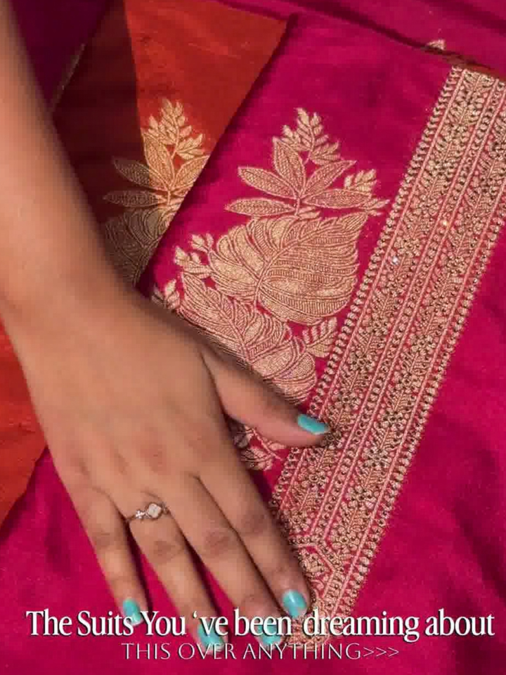 Banarasi Silk Dress Material Fabric Magenta