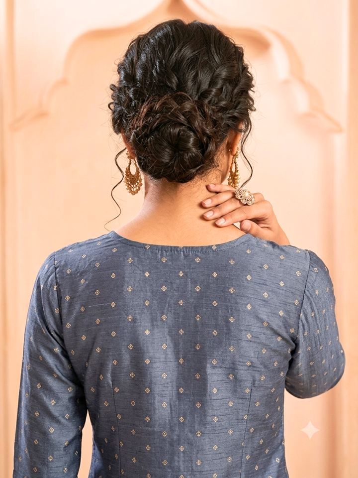 Silk Bandhani Zari Embroidered Anarkali with Banarasi Dupatta