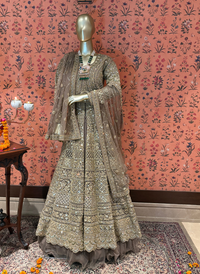 Net Heavy Zari & Sequin Embroidered Floral Gown with Net Dupatta