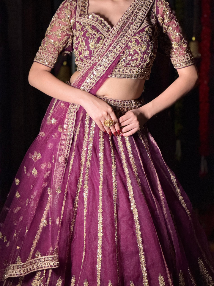 Silk Heavy Zari & Sequin Embroidered Floral Booti Lehenga Choli with Net Dupatta