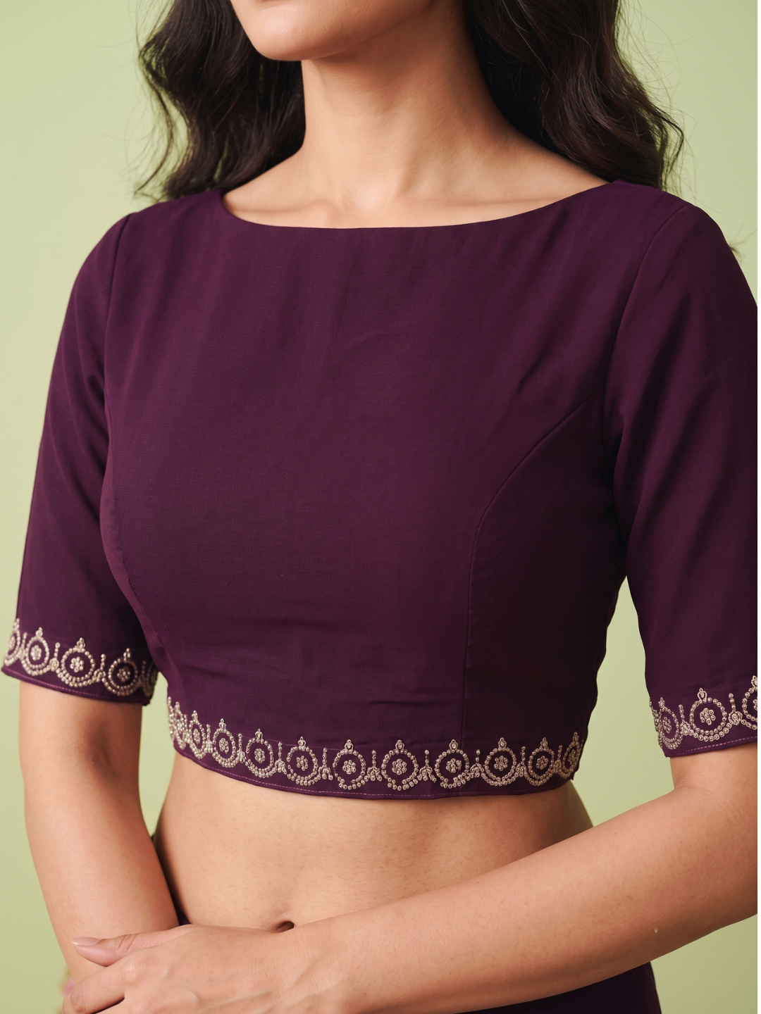 Georgette Saree with Zari Booti Embroidery & Geometric Lace Border